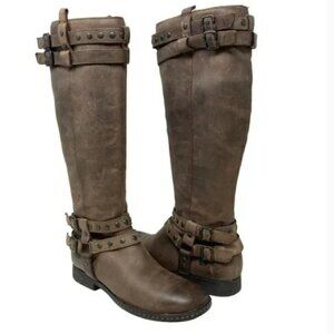 Born Gwynn Harness Knee High Brown Leather Double Buckle Riding Boots - Size 6.5